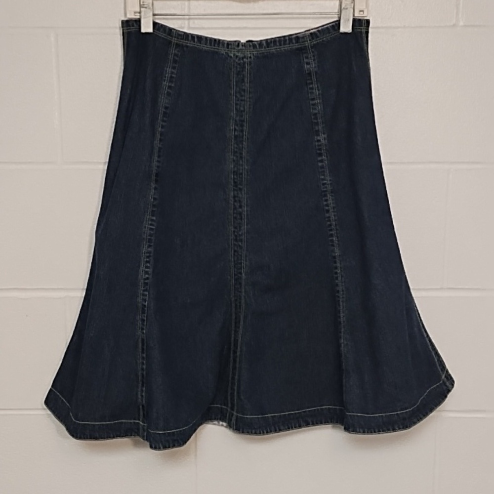 IE Denim Skirt with Green Stitching